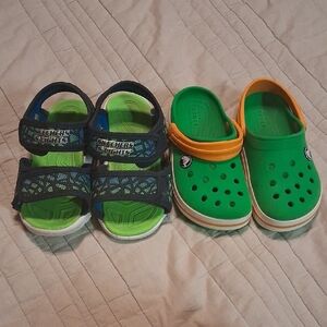 Skechers Kids Navy and Lime Sandals